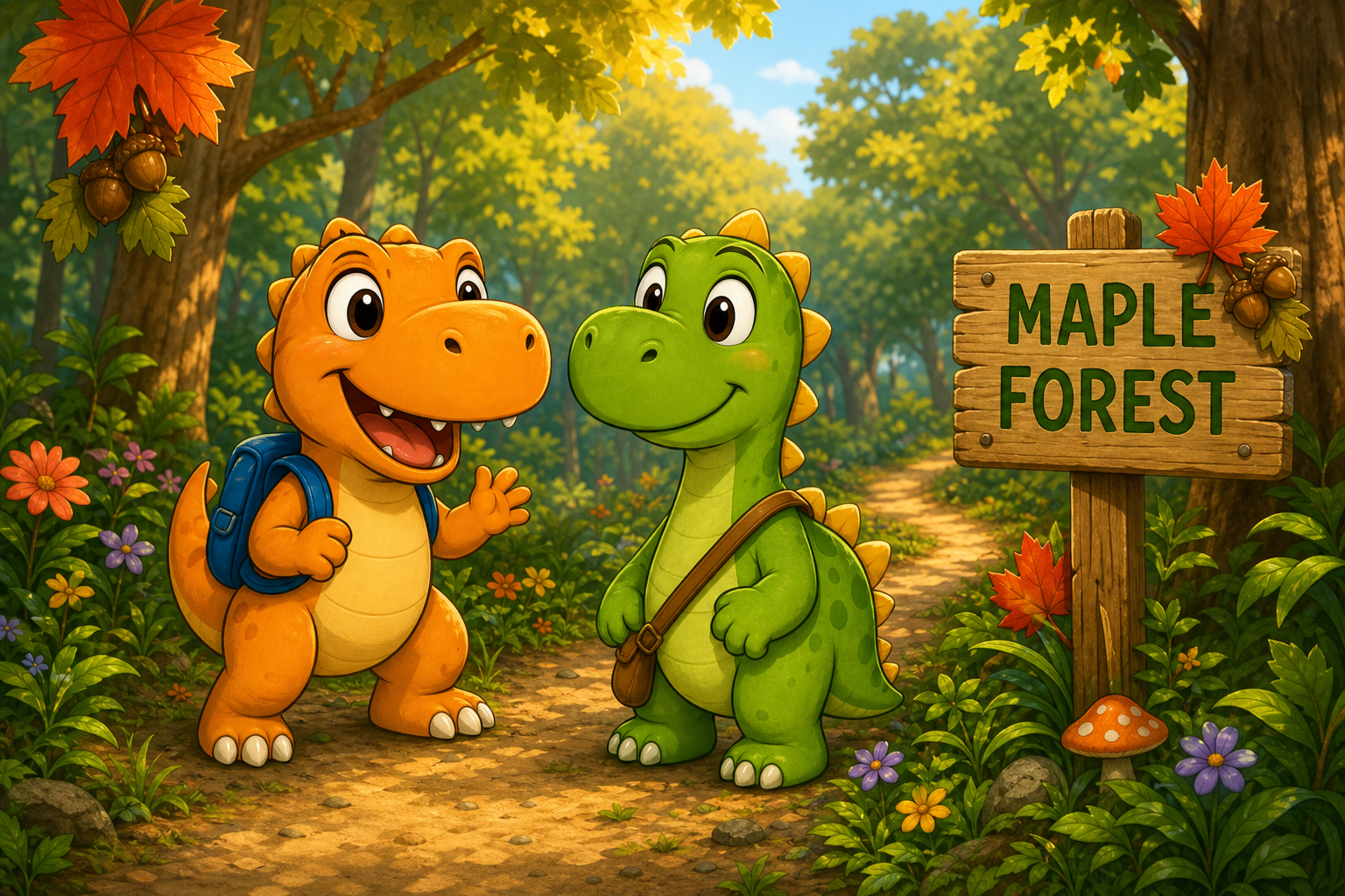 Rex and Dino in Maple Forest